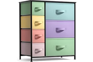 Sorbus Dresser with 7 Drawers - Furniture Storage Chest for Kid’s, Teens, Bedroom, Nursery, Playroom, Clothes, Toy Organization - Steel Frame, Wood Top,Fabric Bins (7-Drawer, Pastel/Black)