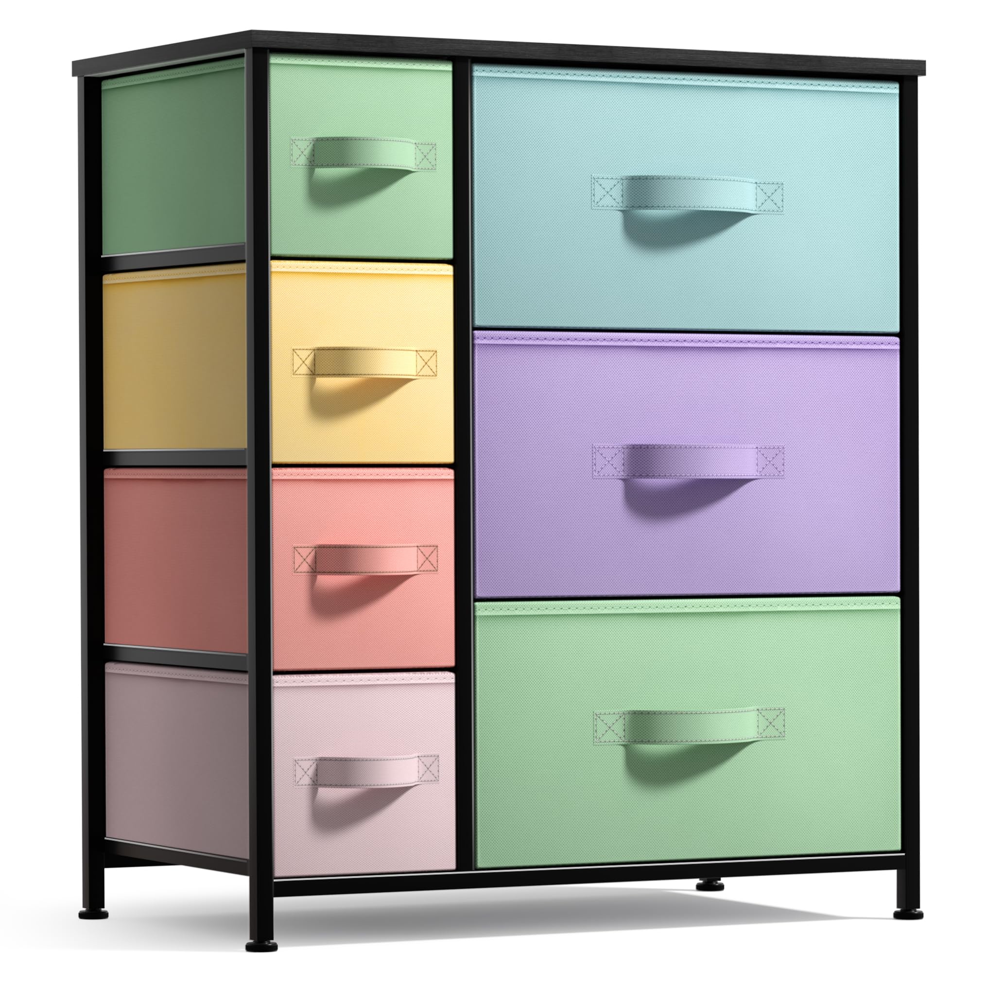 Sorbus Dresser con 7 cajones: cofre de almacenamiento de muebles para niños, adolescentes, dormitorio, guardería, sala de juegos, ropa, organización de juguetes - marco de acero, tapa de madera, contenedores de telas (7 corteses, pastel/negro)