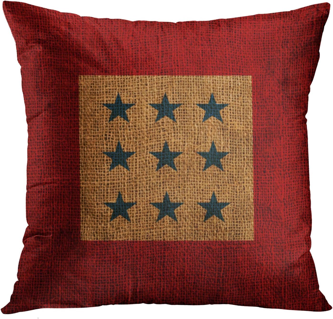 Accrocn Square Throw Pillow Covers Vintage Stars Rustic Blue and Red Pillowcases Polyester 18 X 18 Inch with Hidden Zipper Home Sofa Cushion Decorative Pillowcase