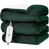HYLEORY Heated Electric Blanket Throw 50"x60" Soft Fleece & Flannel with 5 Heating Levels & 3 Hours Timer Auto Shutt Off, ETL Certified, Washable，Heated Blanket for Body-Dark Green