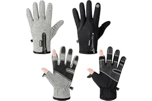 Bencailor 2 Pairs Windproof Waterproof Fingerless Gloves Winter Warm Touchscreen Bicycle Gloves Men Cold Weather Cycling Bike Motorcycle Touch Screen Supplies