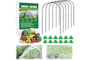 AXCOIX 10 X 33 FT Garden Mesh Netting Kit Pest Barrier for Raised Beds, Fruit Tree Netting with 6 Sets Garden Hoops & 12 Clips for Cicadas Bird Insect, Blueberry Bush Netting Cover for Garden Protection