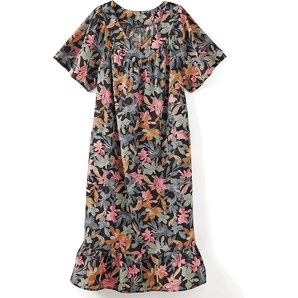 chinese dress ladies AmeriMark Womens Muumuu House Patio Dress – Ladies Flowy Short Sleeve Sun  Dress Lounger Gown Sleepwear - Midnight