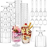 Funtery 300 Pack 5oz Mini Dessert Cups with Spoons Bulk Clear Plastic Slanted Round Parfait Appetizer Cup for Desserts Shooters(Square, Goblet)