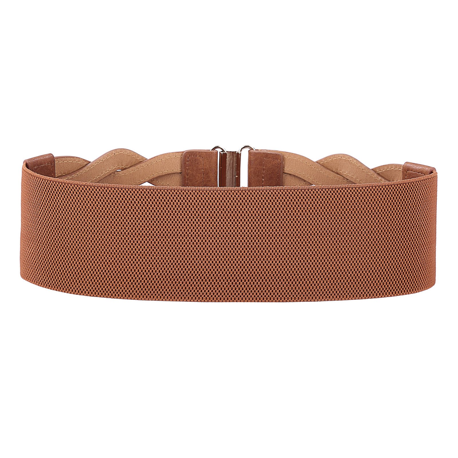 Vintage Leather Elastic Waist Belt Fashion Wide Belts for Women (Brown