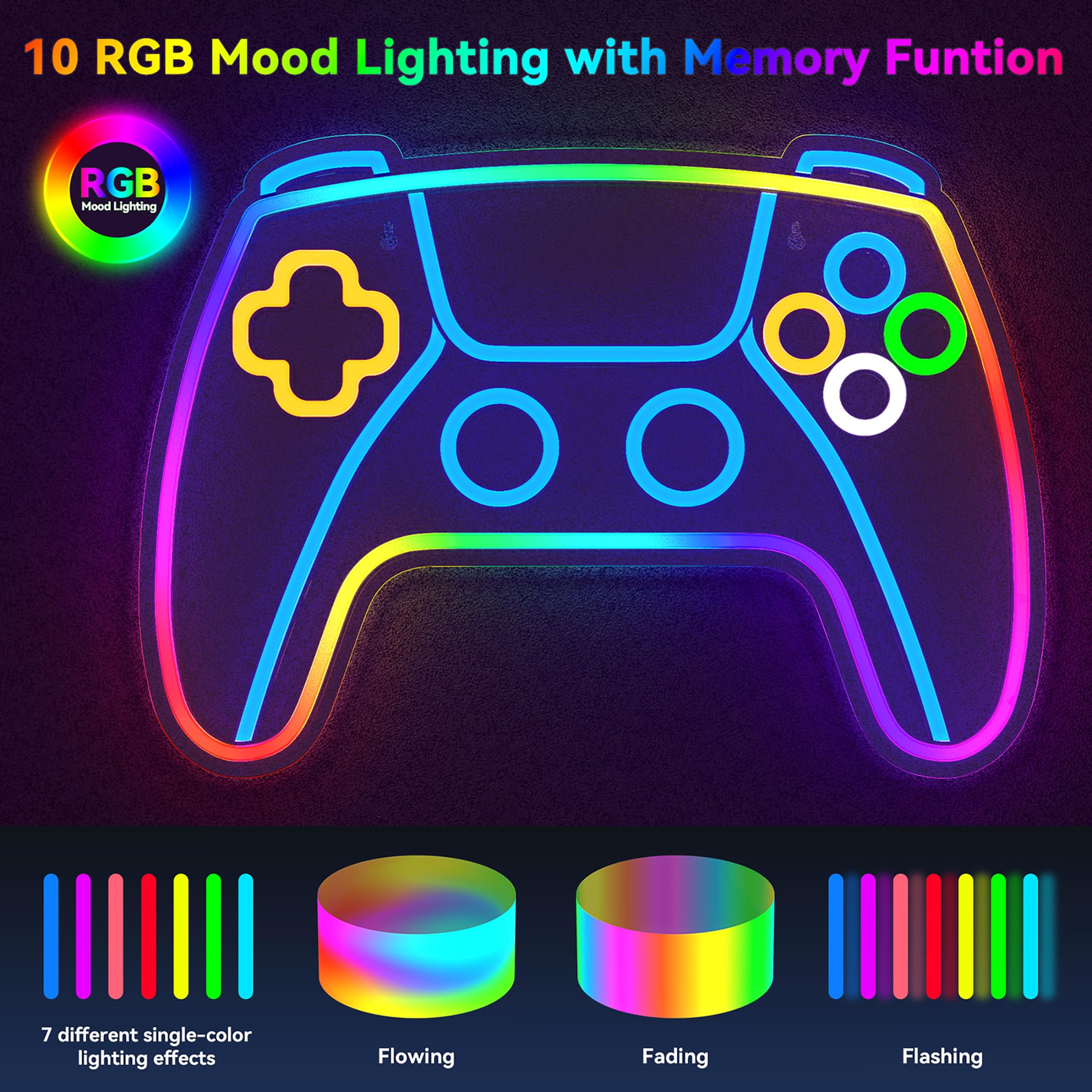 Gaming Deko LED Neonlicht 10 Licht Modi für Gaming Wand Deko, Game Neon Schild für Gaming Deko Zimmer, Gamer Deko Lampe für Playstation Deko Zimmer, LED Wandleuchte für Gaming Zubehör Zimmer Deko 3