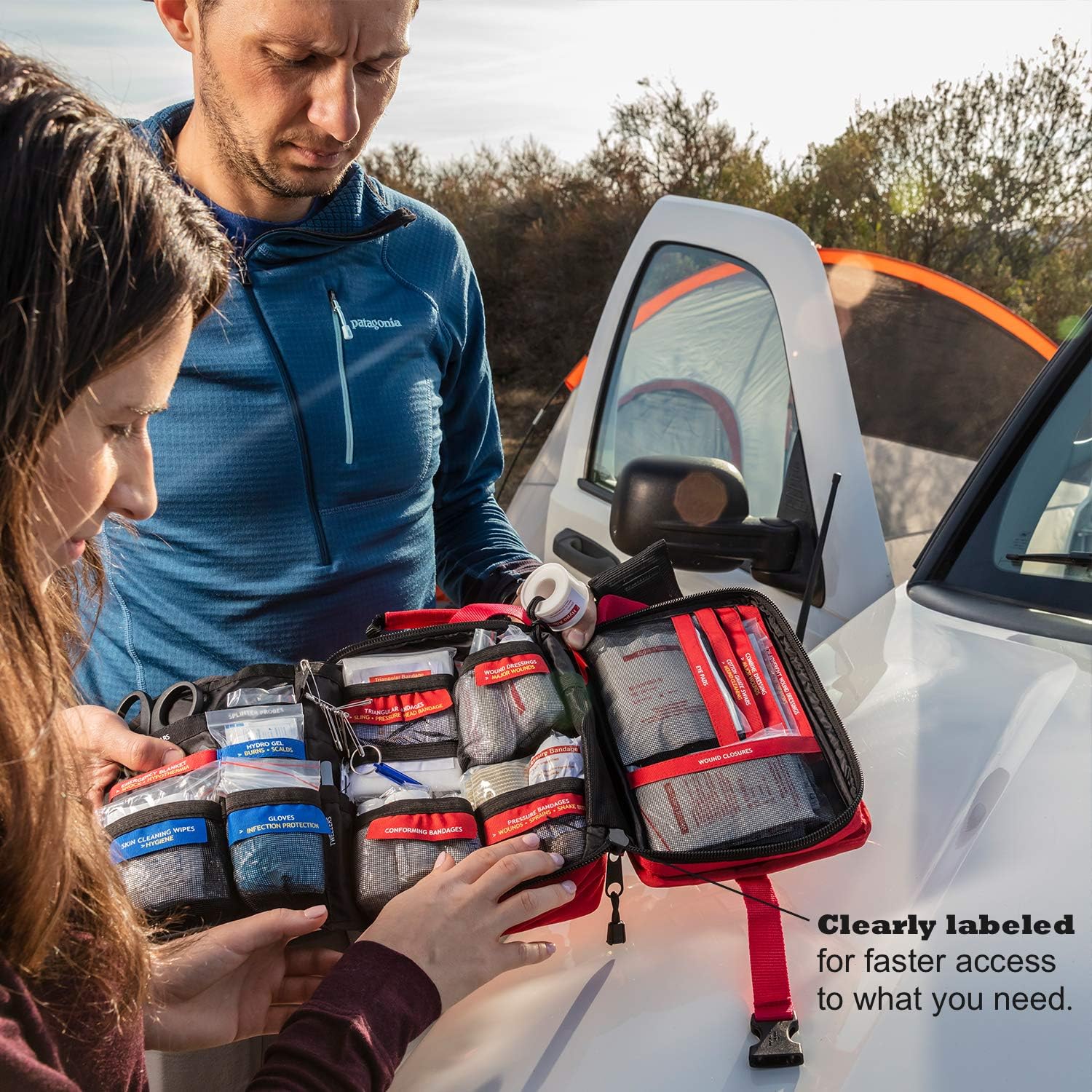 Surviveware Large First Aid Kit & Added Mini Kit for Trucks, Car, Camping and Outdoor Preparedness: Health & Personal Care