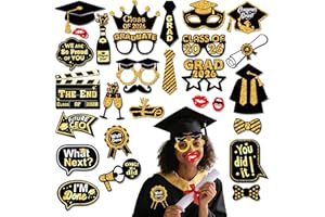Graduation Photo Booth Props 2026 - Grad Decoration Black and Gold Funny Selfie Photo Props for Graduation Party Supplies, Cl
