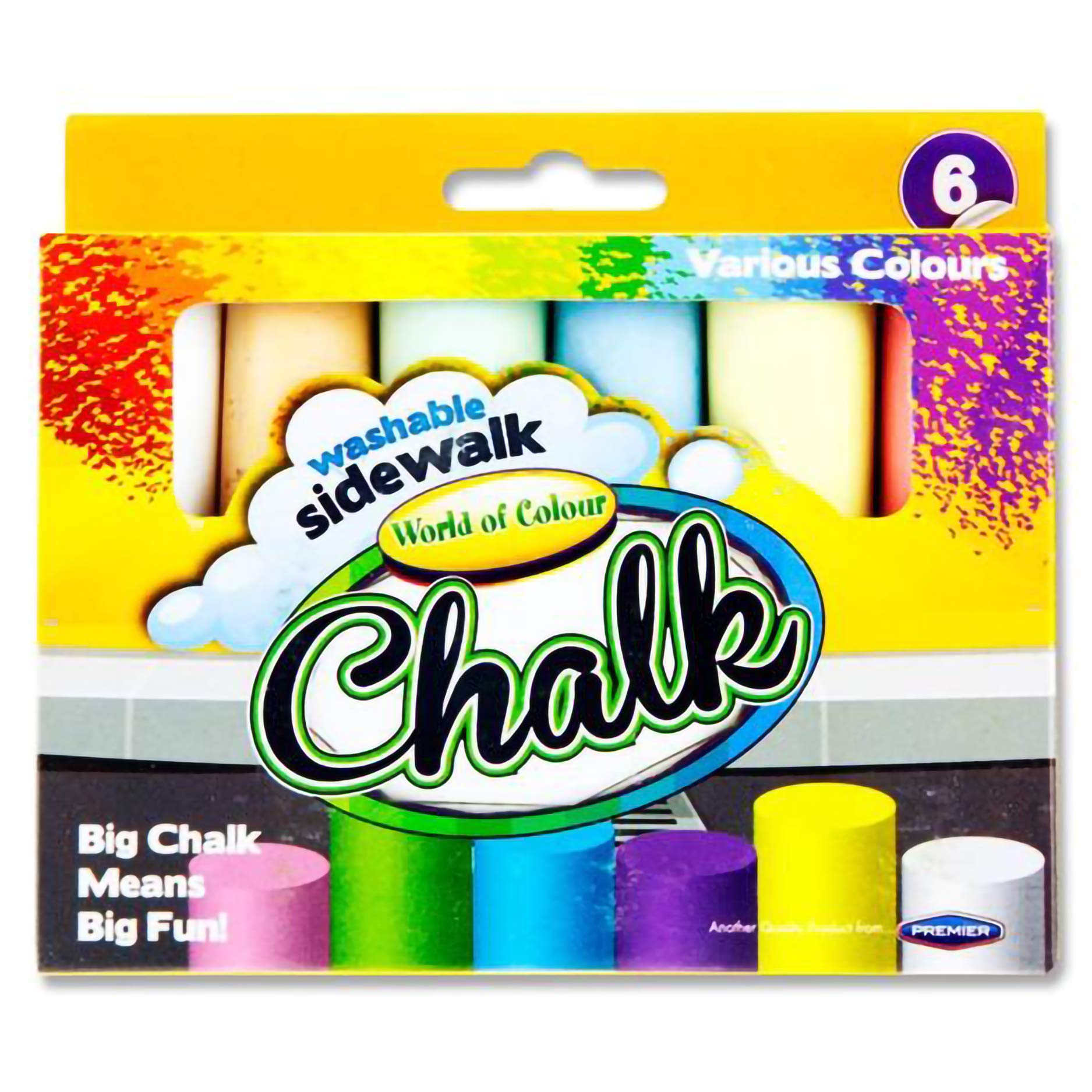 Premier Stationery Pavement Chalk for Children, Garden Games, Chunky Chalks for Toddlers, Easy to Wash, Sidewalk Chalk, Bright Colored (Pack of 6 Assorted Colors)