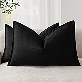 Foindtower Pack of 2, Decorative Linen Soild Throw Pillow Covers Soft Accent Lumbar Cushion Case Boho Farmhouse Pillowcase for Chair Couch Sofa Bedroom Living Room Home Decor 12 x 20 Inch Black