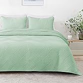 Whale Flotilla Twin Quilt Set, Soft Lightweight Quilts Bedspreads Coverlet with Embossed Pattern, Bedding Sets with Pillow Sham, Reversible Bed Cover for All Seasons, 68x88 Inches, Light Green