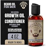 Beardilizer Maori Ta Moko Beard Oil for Men – 100% Natural Growth Oil & Conditioner with Argan, Jojoba & Vitamin E – Softening, Moisturizing for Soft, Healthy Beard – 4 Oz