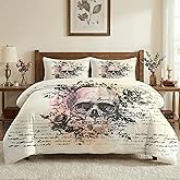WeCozy Queen Size Comforter Set with 2 Pillowcases, Rock Goth 3 Pcs Bedding for Adults, Retro Gothic Soft Comforter Set for Bedroom Bed Decor