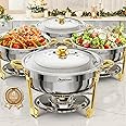 Chafing Dish Buffet Set 4 Pack, 6QT Round Chafing Dishes for Buffet [Elegant Gold and Silver Colors] Stainless Steel Chafing 