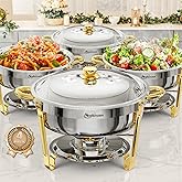 Chafing Dishes for Buffet 4 Pack, 6QT Round Chafing Dishes for Buffet [Elegant Gold and Silver Colors] Stainless Steel Chafing Dish Buffet Set for Any Party