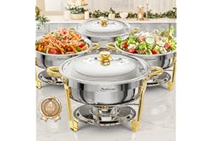 Chafing Dish Buffet Set 4 Pack, 6QT Round Chafing Dishes for Buffet [Elegant Gold and Silver Colors] (4 Pack)