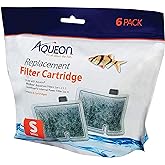 Aqueon Replacement Filter Cartridges Small - 6 Pack | Aquarium filter media with activated carbon, dual-sided dense floss, fits QuietFlow E 10 and MiniBow 1, 2.5, 5