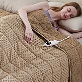 Wellfeel Heated Weighted Blanket for Adults, Soft Electric Throw Blanket 48''x72'' 15LBS Fast Heating Heavy Cozy Blanket with 10 Heating Levels and 1/2/4/6/8 Hours Auto Off (Beige,Twin Size)