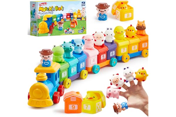 Play-Act Learning Toys for 1 2 3 Years Old, Counting, Matching & Sorting Montessori Learning Farm Train Including 9 Farm Anim
