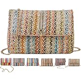 VTYFRY Straw Crossbody Bags for Women Trendy Fashion Tassel Decorated Summer Beach Casual Striped Pattern Flap Shoulder Bag