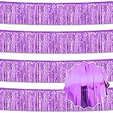 4 Pack 10 Ft Light Purple Foil Fringe Garland Metallic Streamers Tinsel Banner Wall Hanging Garland Backdrop for Parade Floats, Halloween, Christmas, Thanksgiving, New Year Party Decorations