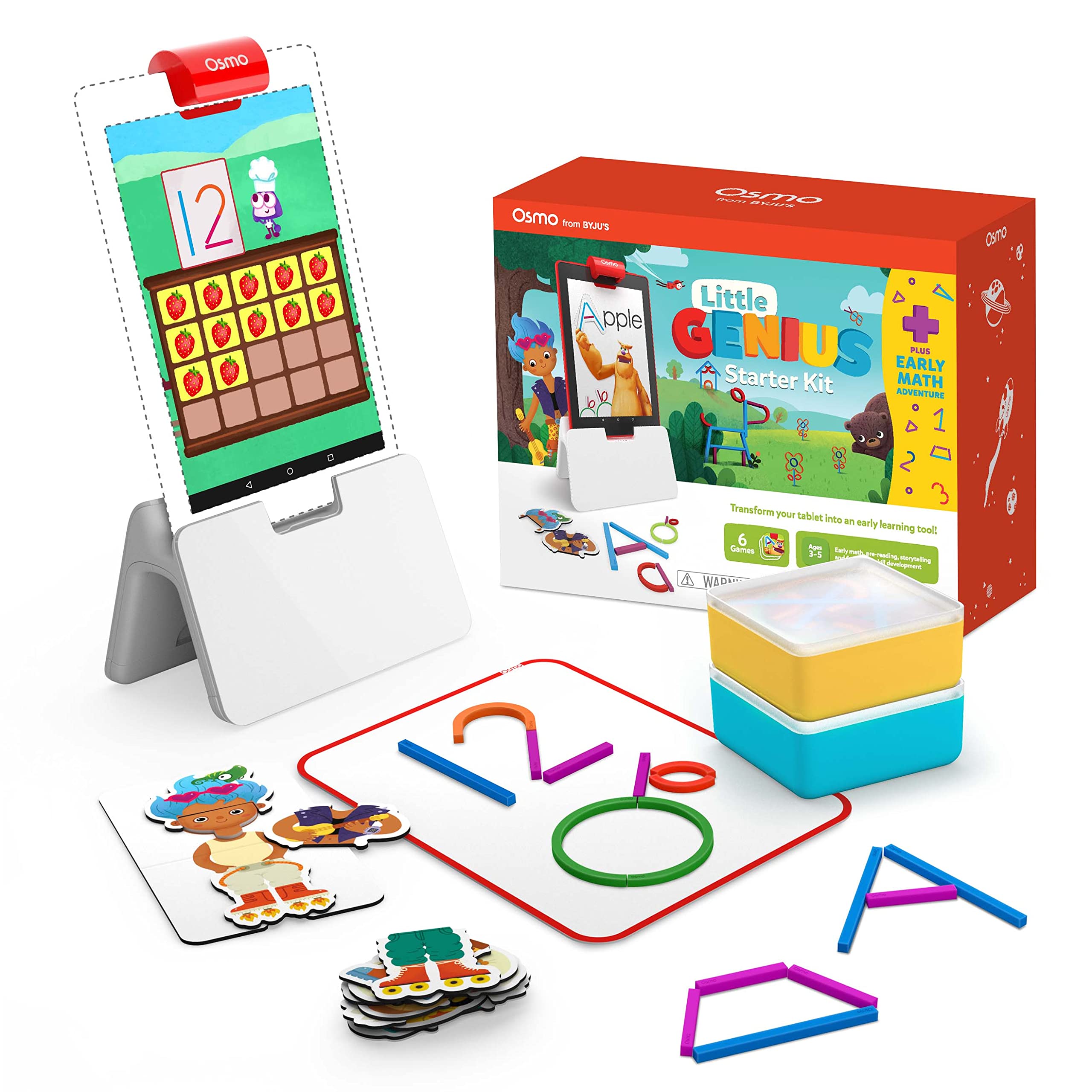 Osmo - Little Genius Starter Kit for Fire Tablet + Early Math Adventure - Valentine Toy - 6 Educational Games-Counting, Shapes & Phonics-STEM Gifts-Ages 3 4 5(Tablet Base Included) Image Osmo - Little Genius Starter Kit for Fire Tablet + Early Math Adventure - Valentine Toy - 6 Educational Games-Counting, Shapes & Phonics-STEM Gifts-Ages 3 4 5(Tablet Base Included) Image