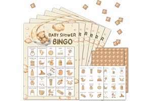 HEZNZXQ Bear Baby Shower Bingo Party Game Cards, Moon and Stars Themed Gender Reveal Bingo Games, Pregnancy Announcement Favors Decorations, 24 Players for Adult Party Supplies -01