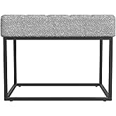 HomePop Theodore Channel Tufted Small Ottoman - Cream Boucle with Gray Yarns