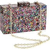 Gets Acrylic Purses and Handbags for Women Multicolor Perspex Geometric Patterns Box Clutch Banquet Evening Crossbody Handbag