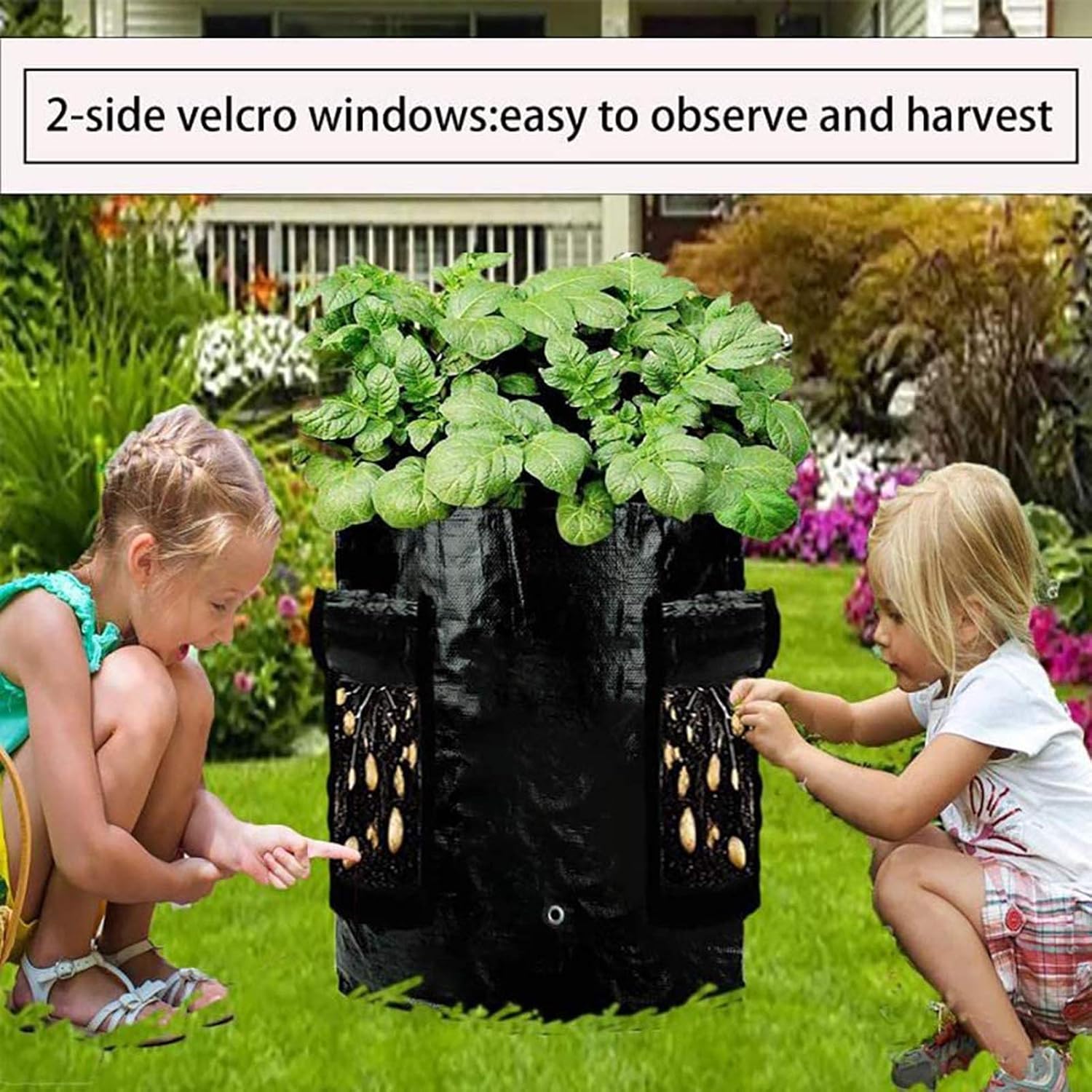 HURRIKANE 7 Gallon Potato Grow Bags, Planting Pots with Two SidesVelcro Windows and Durable Handles, Reusable Washable Grow Pots Waterproof, Smart Pots for Vegetable/Garden(3 Pack/Black) : Garden & Outdoor