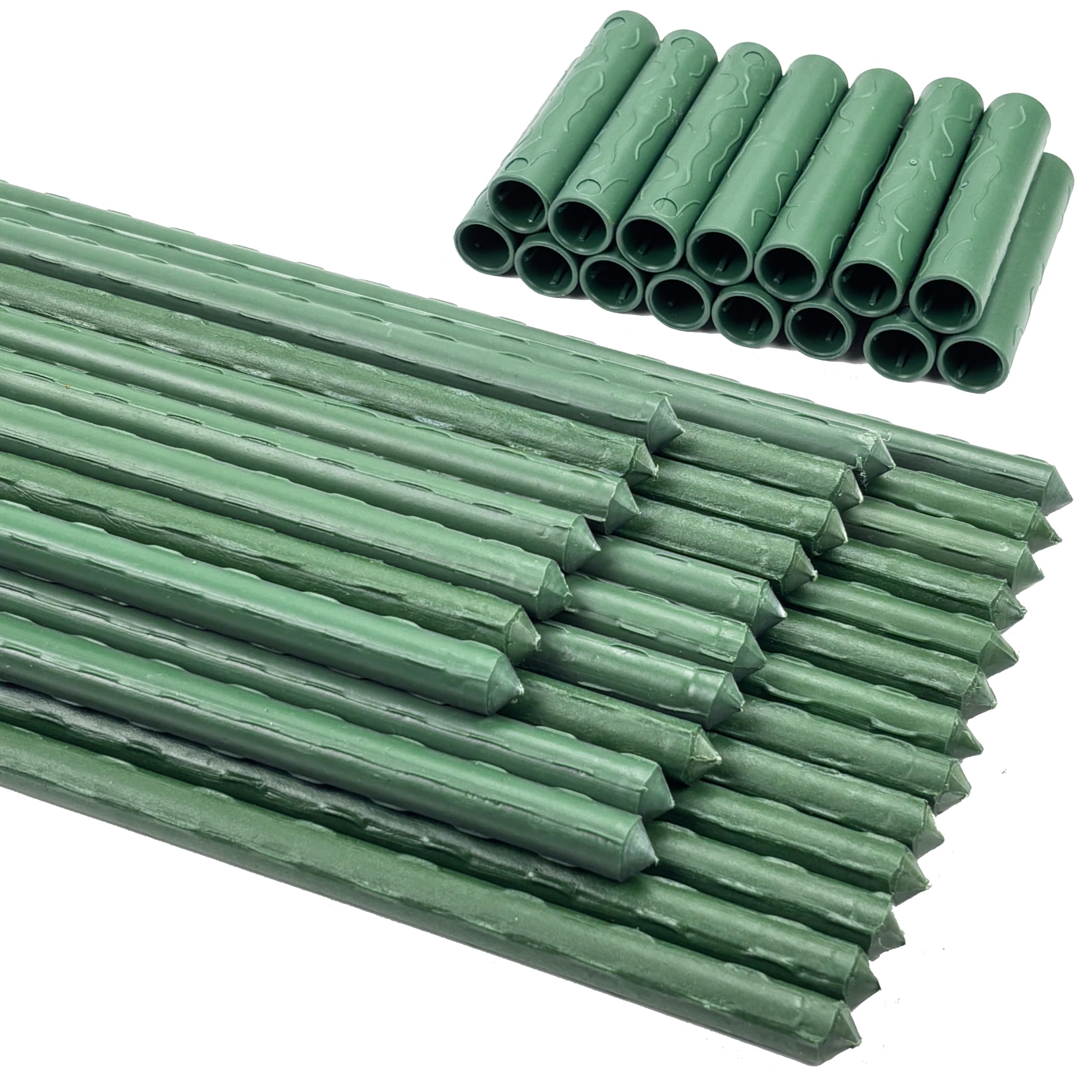 30PCS Garden Stakes,11mm x 40cm Green Plant Support Sticks with Straight Connecting Pipe,Plants Growing Sticks,Garden Canes Vine Support Stakes for Vegetables,Plants,Shrubs and Pea