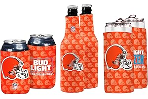 Bud Light & NFL Licensed 6 Pack Premium Insulated Neoprene Koozy Cover Set, 2 Can/2 Seltzer/2 Bottle - Easy On & Foldable for 12 Ounce Drinks - 2 Sided Design - Great