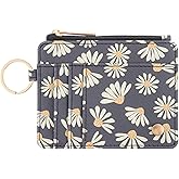 Karma, Womens Card ID Wallet, Small Leather Wallet Coin Purse with Keychain, Slim ID Card Case Holder, Daisy