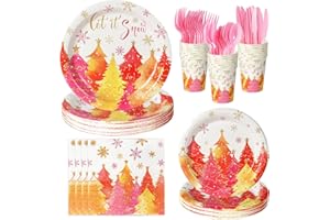 PYAILI 168 Pieces Christmas Paper Plates and Napkins Set Santa Claus Dessert Plates, Paper Cups, Party Napkins Dinnerware for