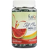 Fusion Lifestyle Iron Supplement for Women and Men, Watermelon Flavored Iron Soft Chew Plus Vitamin C for Iron Deficiency and Anemia, 1 Month Supply, 30 Count