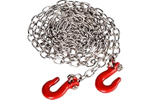 QLOI-LEUE Mini Metal Trailer Chain with Tow Hook Decoration High-Simulation Metal Tow Hook 100cm Chain Kit for 1/10 Scale RC Crawlers Compatible with Traxxas TRX4, Axial SCX10 Series – Off-Road Recovery