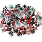 cnomg 108pcs Artificial Pine Cones Pine Branch Set, Fake Natural Pinecones Acorns Red Berries Christmas Decor Ornaments for Home Winter Decorations (108, Multicolor)