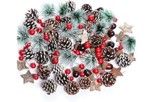 cnomg 108pcs Artificial Pine Cones Pine Branch Set, Fake Natural Pinecones Acorns Red Berries Christmas Decor Ornaments for Home Winter Decorations (108, Multicolor)