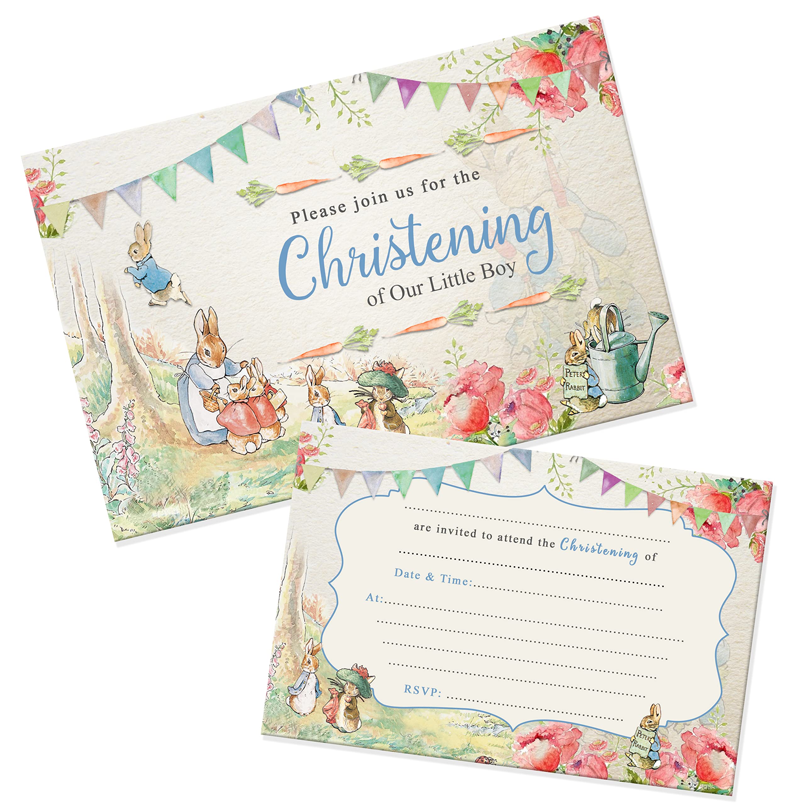 Peter Rabbit Christening Invitations & Envelopes Invites Packs WRITE ON (BLUE Pack of 20)