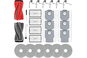 BUXEBUX 26Pcs Qrevo CurvX Accessories Replacement Parts for Roborock Saros 10R, Qrevo CurvX Robot Vacuum Kit, 2 Main Brush 4 Hepa Filter 6 Mop Pads 6 Side Brush 6 Dust Bags 1 Screwdriver 1 Clean Tool