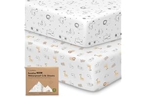 KEABABIES 2-Pack Waterproof Crib Sheets for Boy, Girl - Organic Cotton 52X28 Fitted Crib Sheets Neutral,Crib Mattress Protector Sheets,Soft Toddler Bed Sheets,Washable Infant Fitted Baby Crib Sheets(KeaSafari)