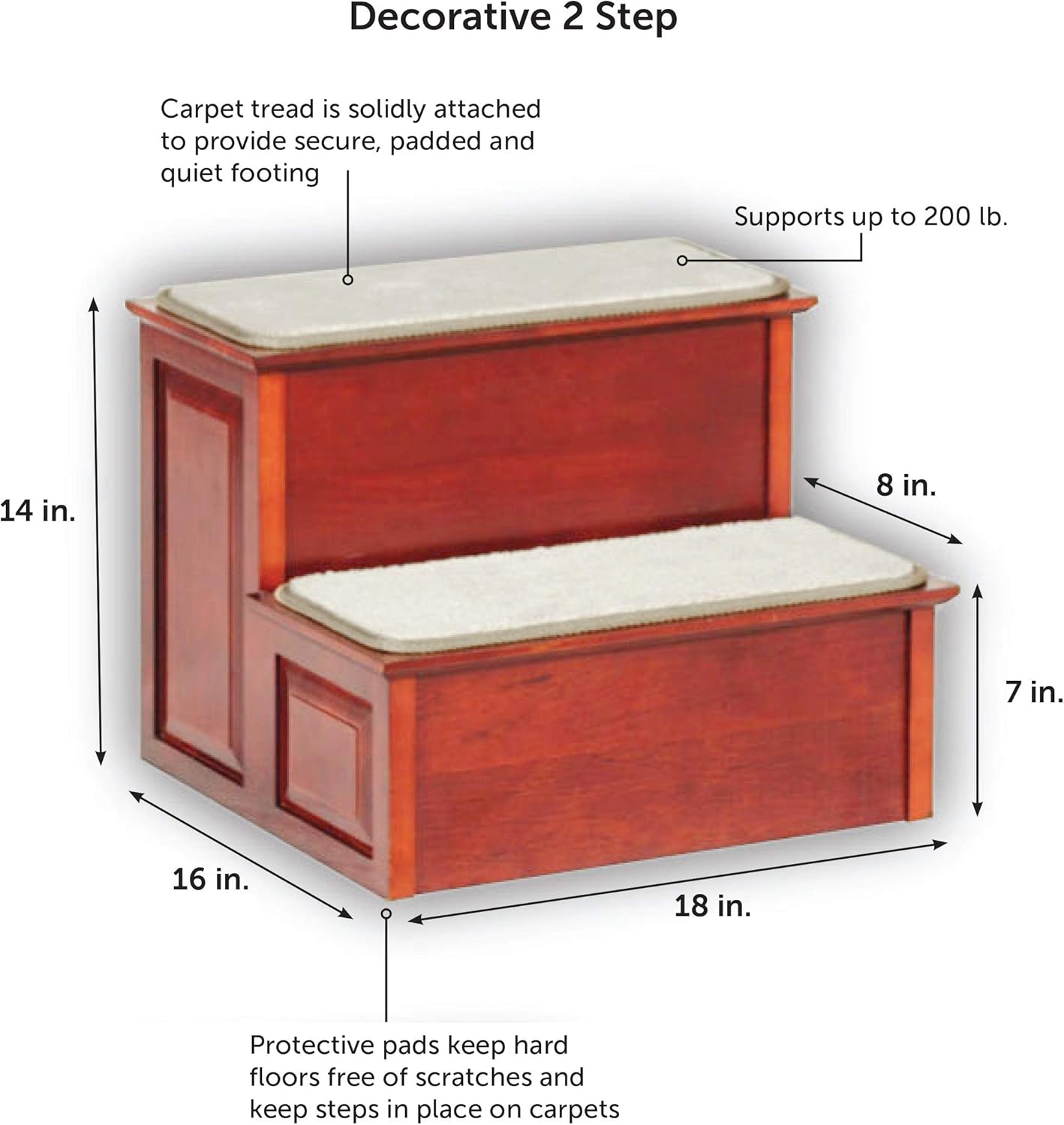 PetSafe CozyUp Wood Pet Steps - 3 Step Pet Stairs with Cherry Finish - Furniture Grade Dog and Cat Stairs - Durable Wooden Frame Supports up to 200 lb - Carpeted Tread and Non-slip Feet Provide Added Security : Pet Supplies