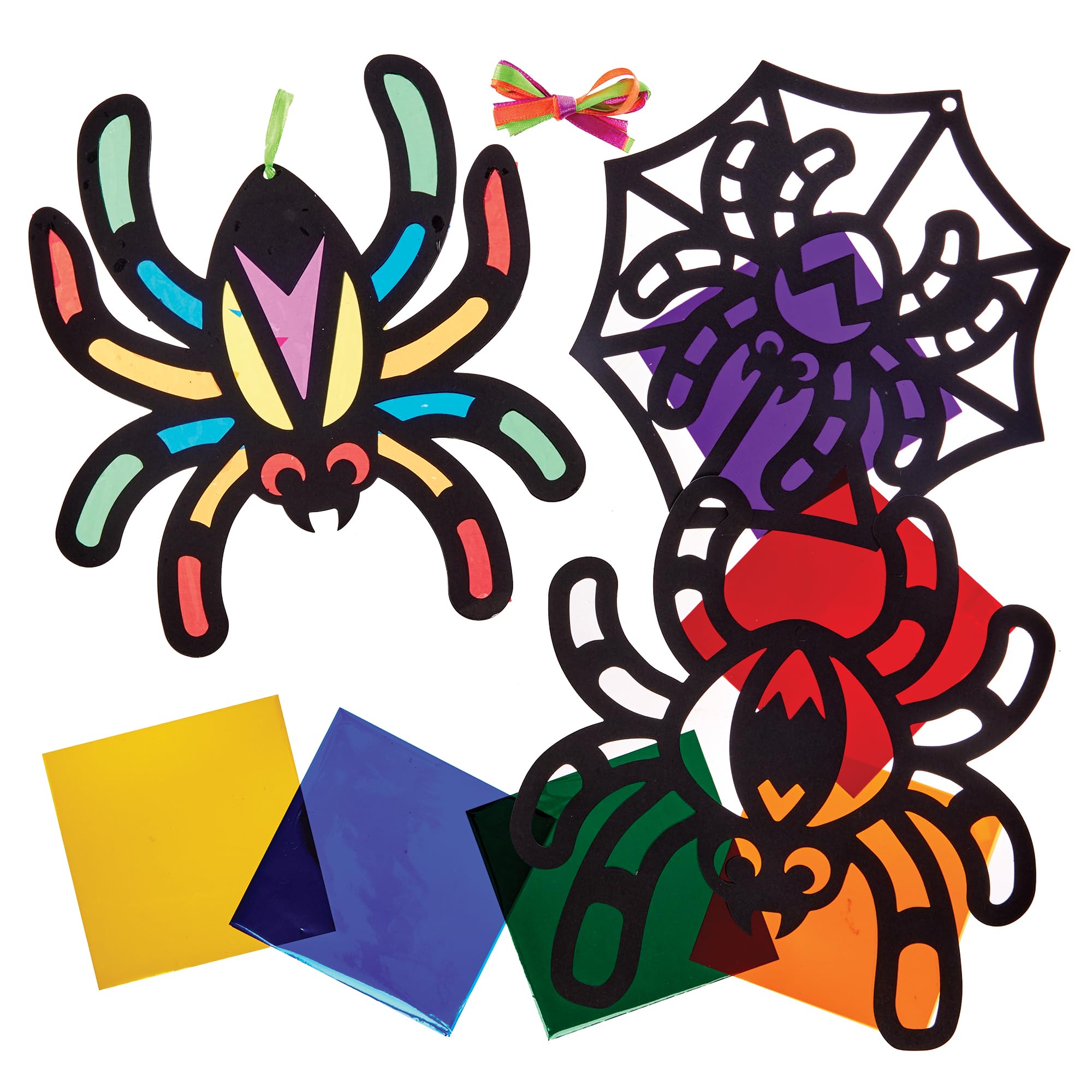 Baker Ross FX627 Spider Stained Glass Decoration Kits - Pack of 6, Halloween Decoration Craft Kits for Kids