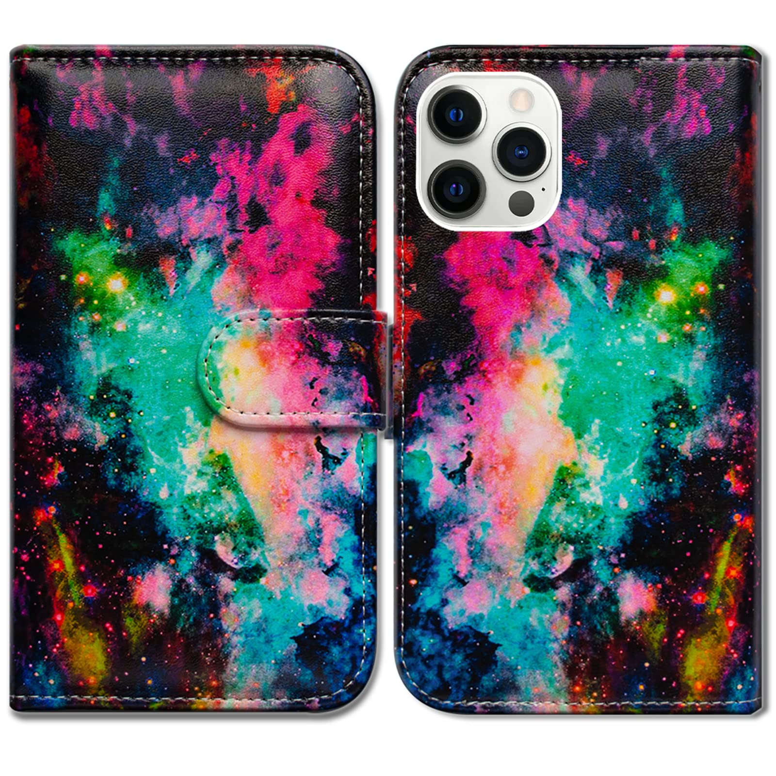 Bcov iPhone 14 Pro Max Case, Colorful Universe Sky Leather Flip Phone Case Wallet Cover with Card Slot Holder Kickstand For iPhone 14 Pro Max