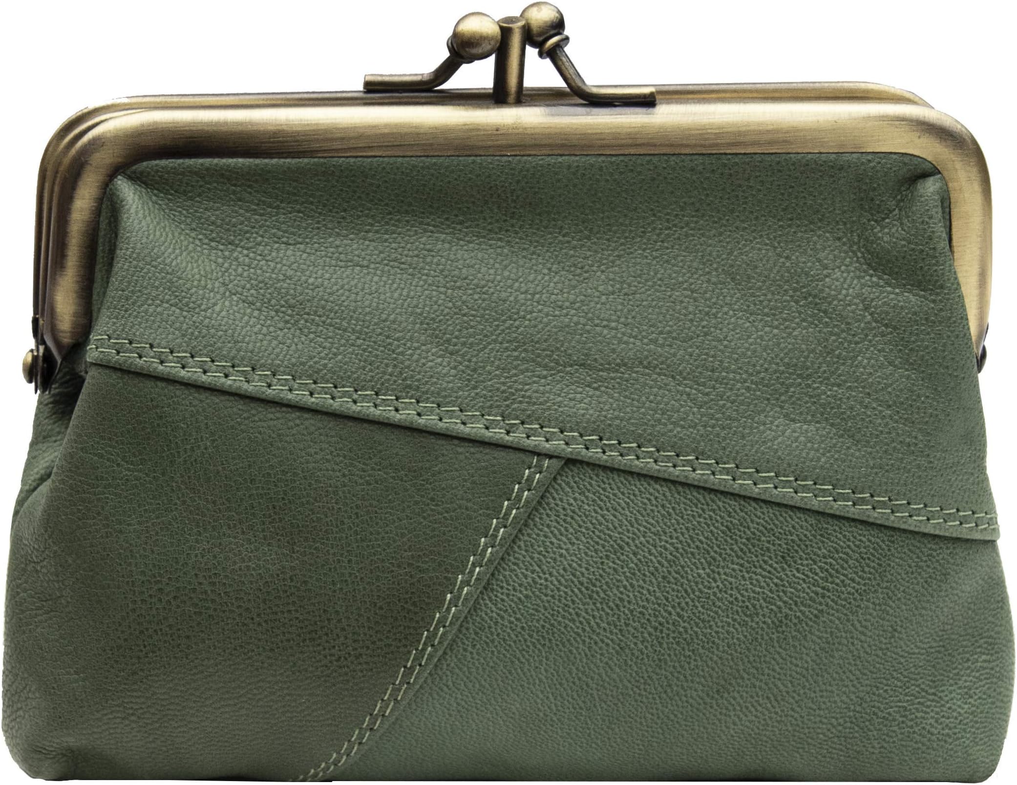 Prime HideWomen's Ultra Soft Double Clip Top Leather Purse Framed RFID Blocking (Sage Green)