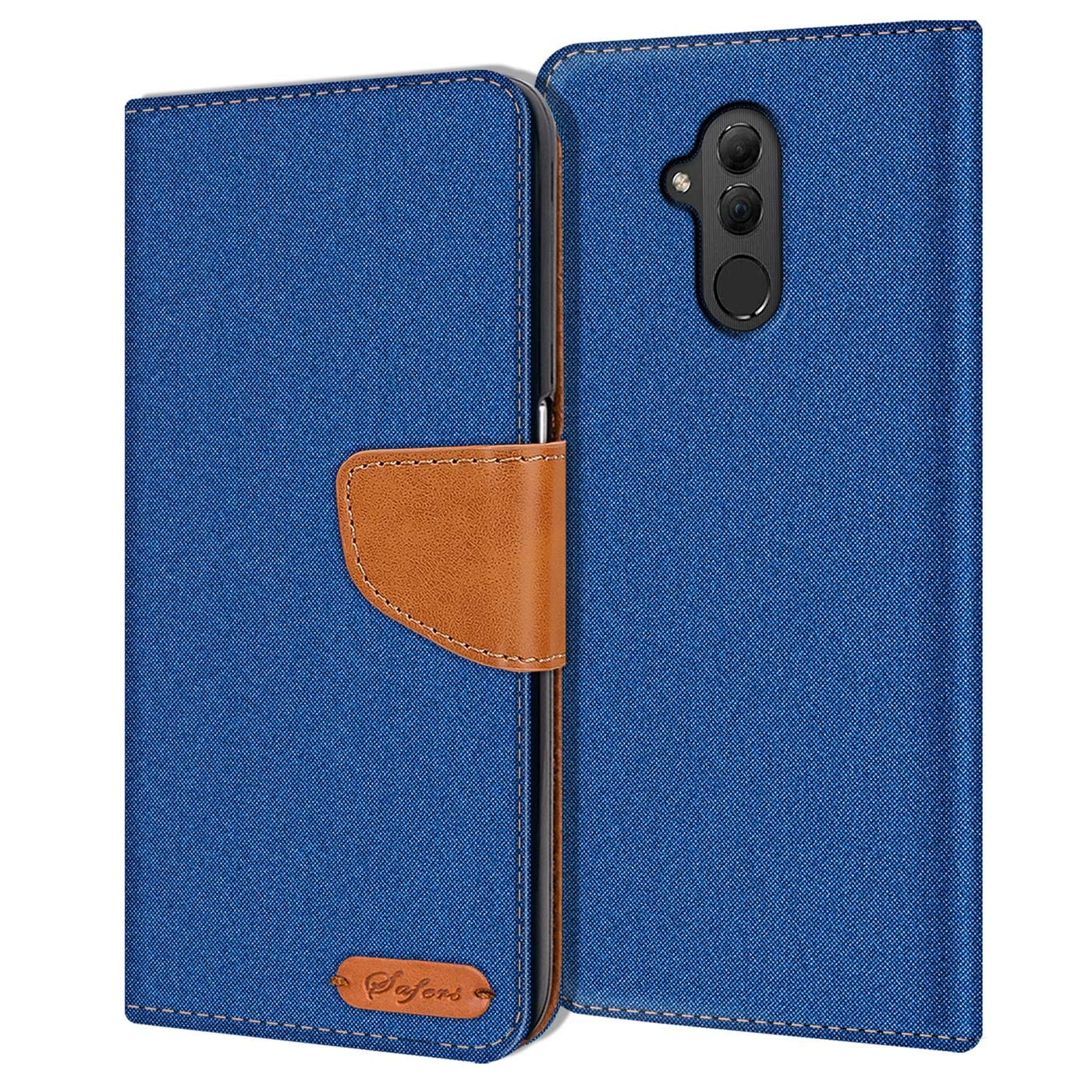 Verco Phone Wallet Case compatible with the Huawei Mate 20 Lite, Canvas Faux Leather Book Cover for the Mate 20 Lite Flip Case Bag Hinged - Blue