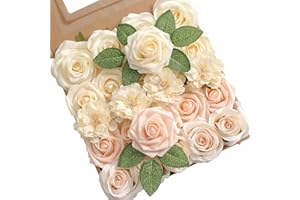 YYHUAWU Champagne Artificial Flowers Box Set Gradient Color Foam and Silk Fake Flowers with Stems for DIY Wedding Bridesmaid Bridal Bouquets Centerpieces Party Home Decoration