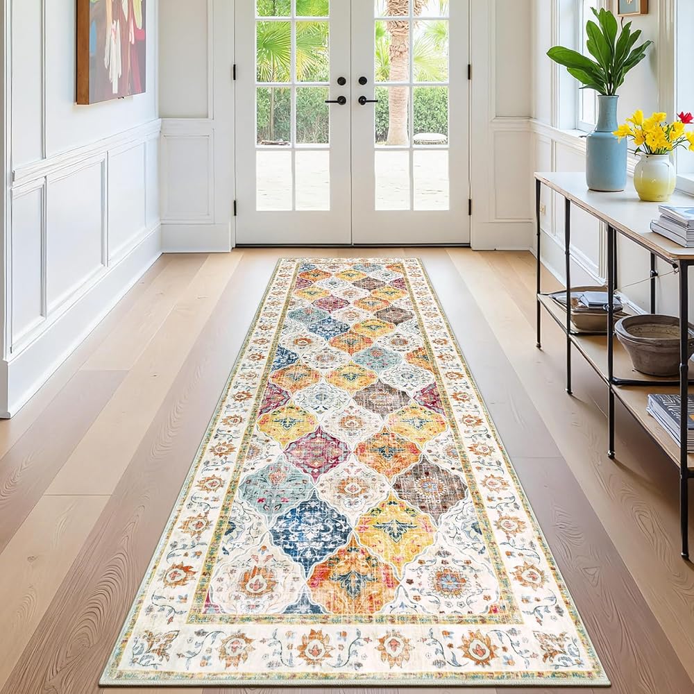 SHACOS 60x240 cm Hallway Runner Non Slip Floral Vintage Washable