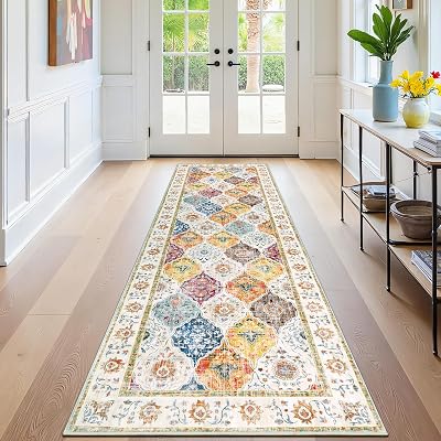 SHACOS 60x240 cm Hallway Runner Non Slip Floral Vintage Washable