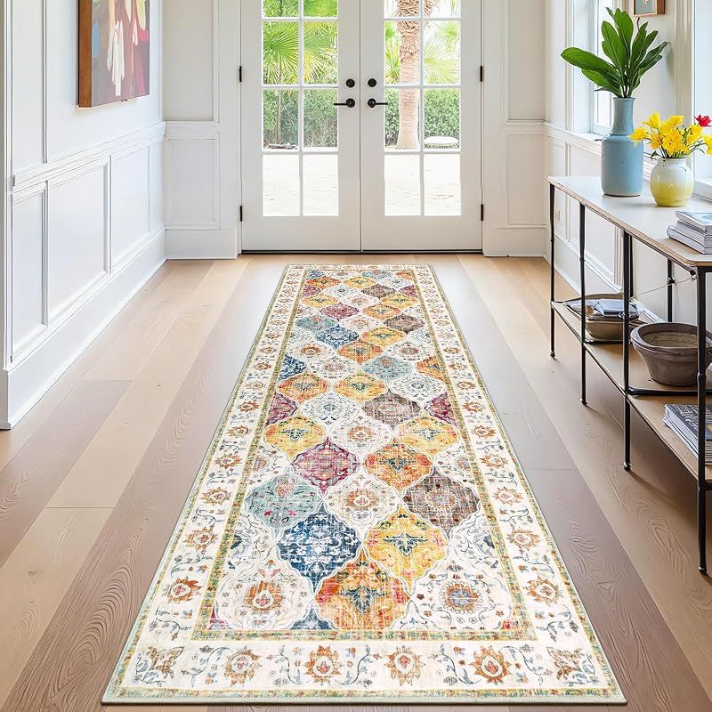 SHACOS 60x240 cm Hallway Runner Non Slip Floral Vintage Washable